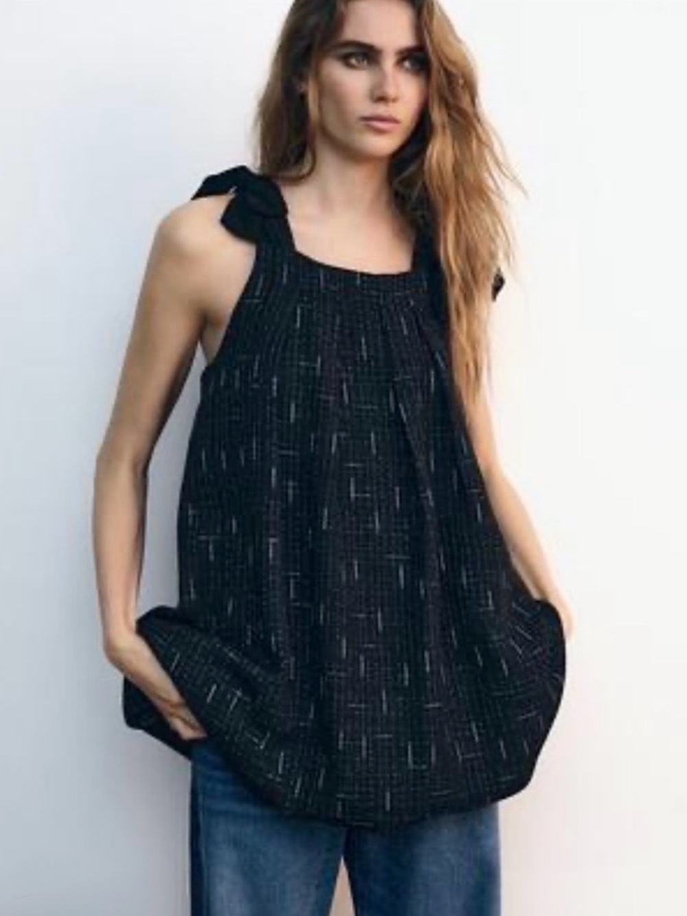 Zara Sleeveless A-Line Bubble Dress Black Geometric NWTS